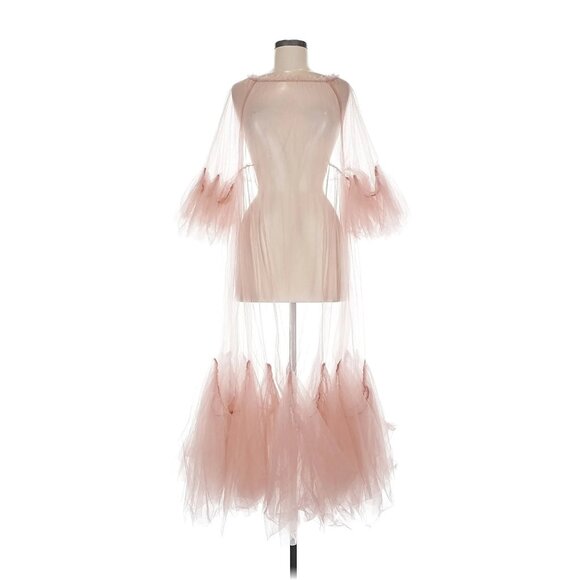 NWT Anthropologie Maeve Glamorous Tulle Maxi in Dusty Rose Pink Sheer Dress O/S - Picture 6 of 9